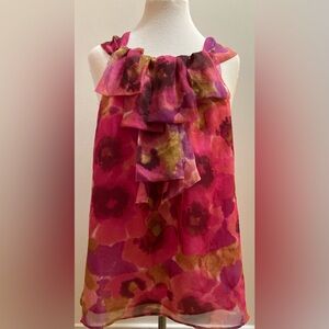 LOFT Pink Ruffle Sleeveless Bow Back Top